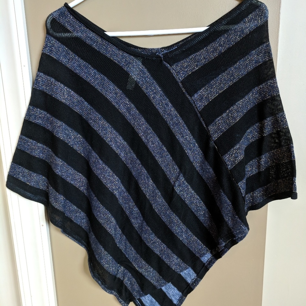 Grey and black stripped poncho